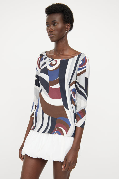 Emilio Pucci Grey Multi Colour Geometric Top