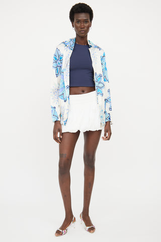 Emilio Pucci Cream 
Blue Silk Coated Jacket