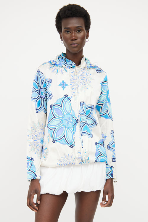 Emilio Pucci Cream 
Blue Silk Coated Jacket