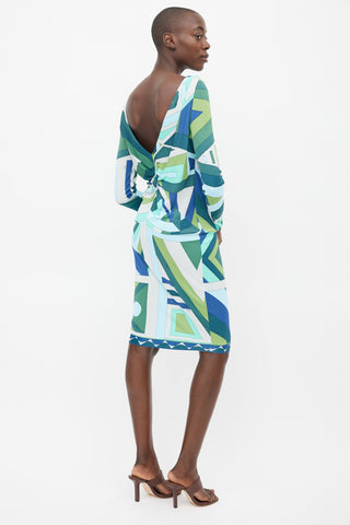 Emilio Pucci Green 
Blue Abstract Print Dress