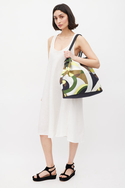 Emilio Pucci Green 
Multicolour Canvas Printed Tote Bag