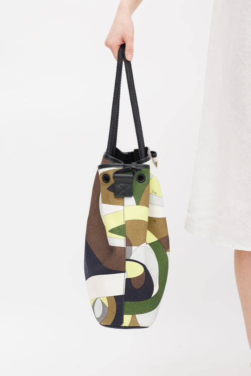 Emilio Pucci Green 
Multicolour Canvas Printed Tote Bag