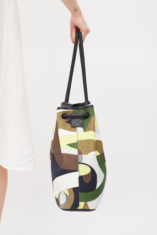 Emilio Pucci Green 
Multicolour Canvas Printed Tote Bag