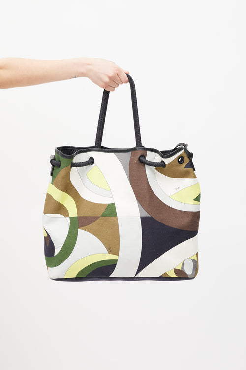 Emilio Pucci Green 
Multicolour Canvas Printed Tote Bag