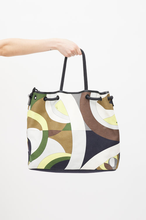 Emilio Pucci Green 
Multicolour Canvas Printed Tote Bag