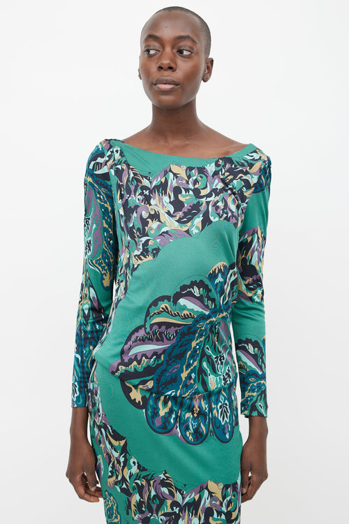 Emilio Pucci Dark Green 
Purple Floral Dress