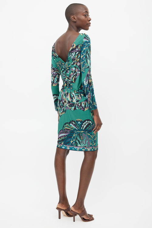 Emilio Pucci Dark Green 
Purple Floral Dress