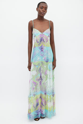 Emilio Pucci Green 
Multicolour Silk Star Print Dress