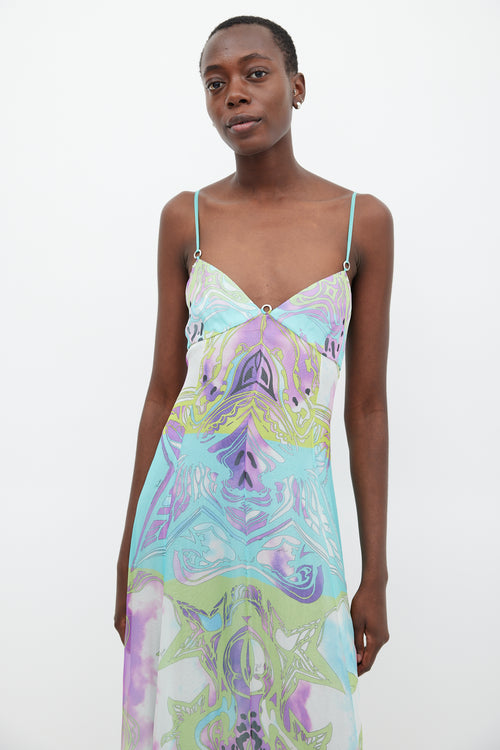 Emilio Pucci Green 
Multicolour Silk Star Print Dress