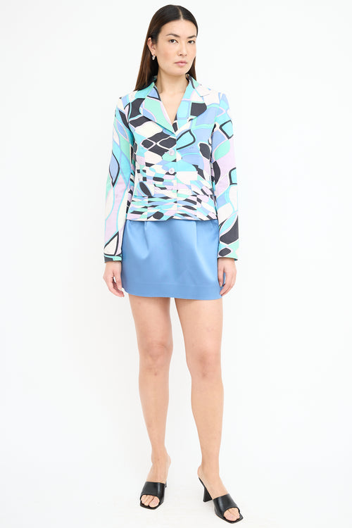 Emilio Pucci Light Blue 
Multi Printed Blazer