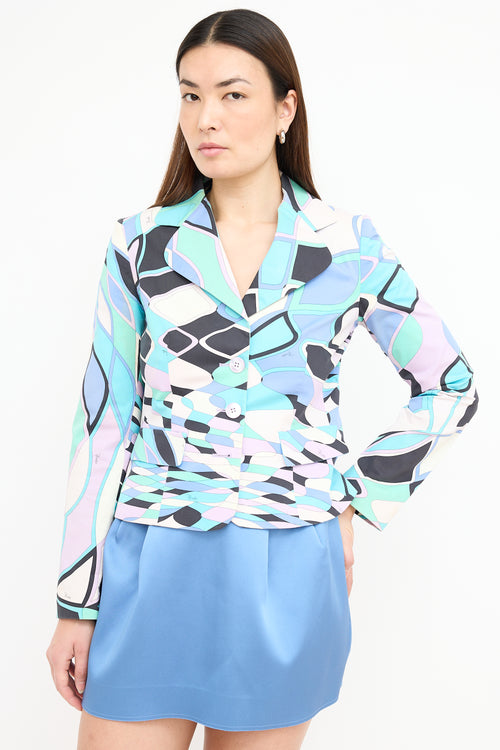 Emilio Pucci Light Blue 
Multi Printed Blazer