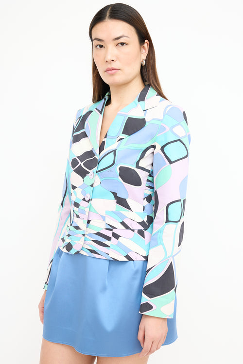 Emilio Pucci Light Blue 
Multi Printed Blazer