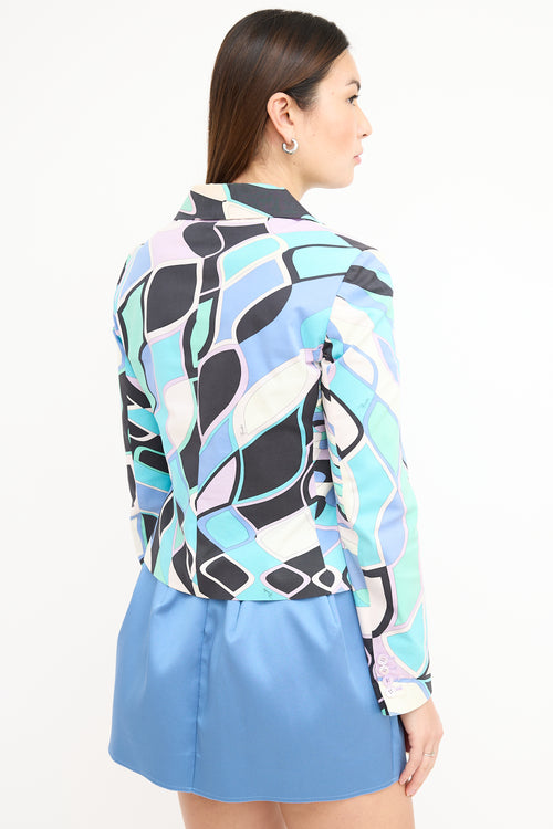 Emilio Pucci Light Blue 
Multi Printed Blazer