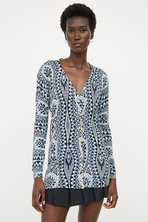 Emilio Pucci Blue 
Black Pattern Cardigan