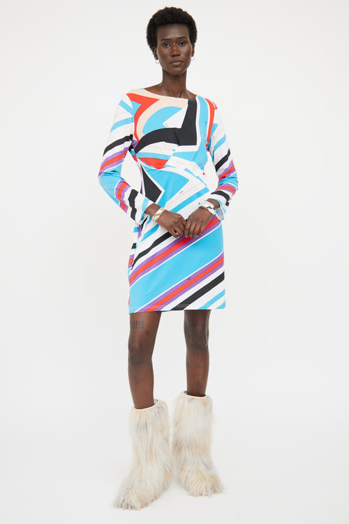 Emilio Pucci Blue Multi Colour Panel Dress