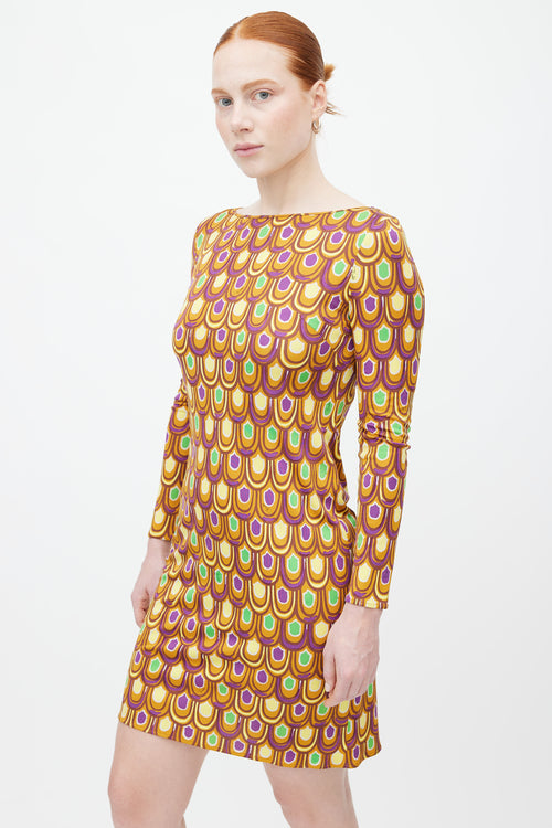 Emilio Pucci Multi Silk Print Long Sleeve Dress