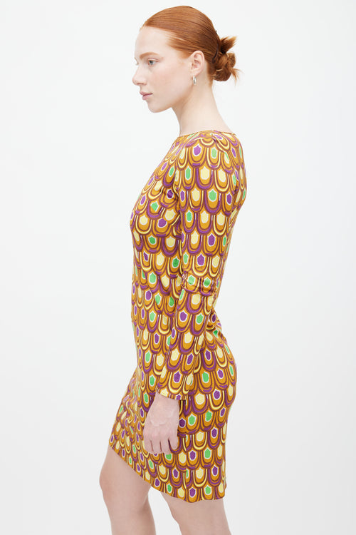 Emilio Pucci Multi Silk Print Long Sleeve Dress