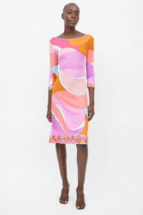 Emilio Pucci Orange 
Pink Abstract Print Dress