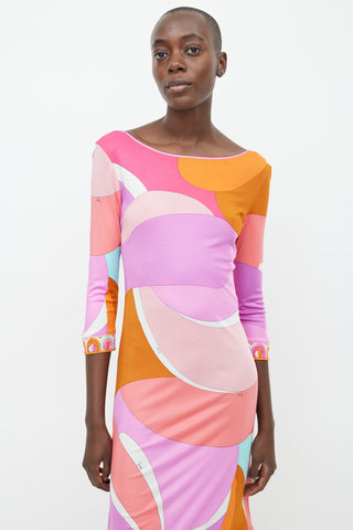 Emilio Pucci Orange 
Pink Abstract Print Dress