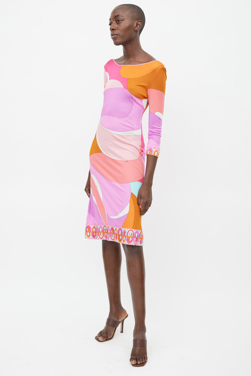 Emilio Pucci Orange 
Pink Abstract Print Dress