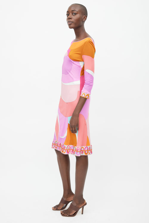 Emilio Pucci Orange 
Pink Abstract Print Dress