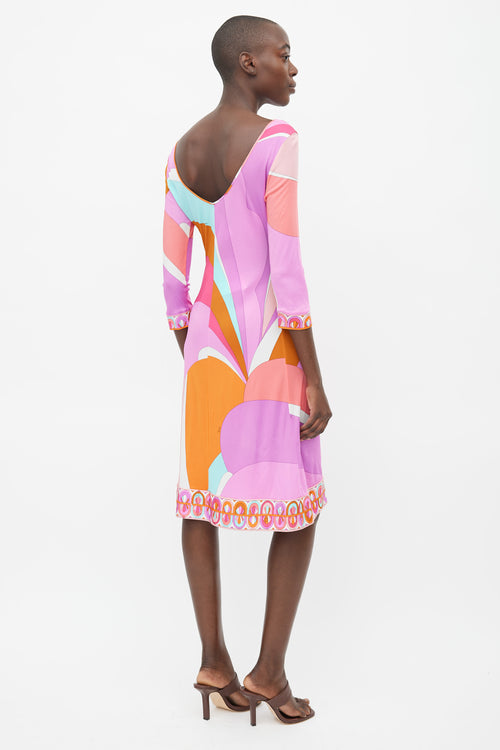 Emilio Pucci Orange 
Pink Abstract Print Dress