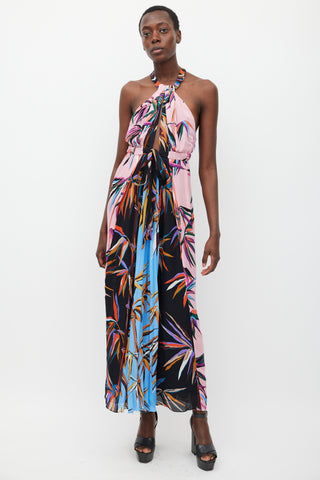 Emilio Pucci Pink 
Multicolour Silk Printed Halter Dress