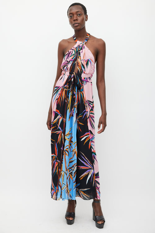 Emilio Pucci Pink 
Multicolour Silk Printed Halter Dress