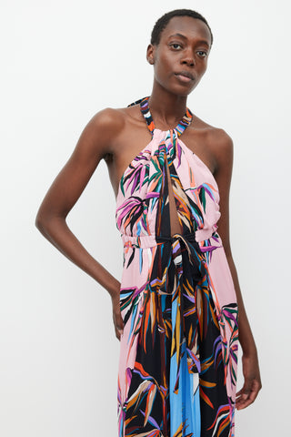 Emilio Pucci Pink 
Multicolour Silk Printed Halter Dress