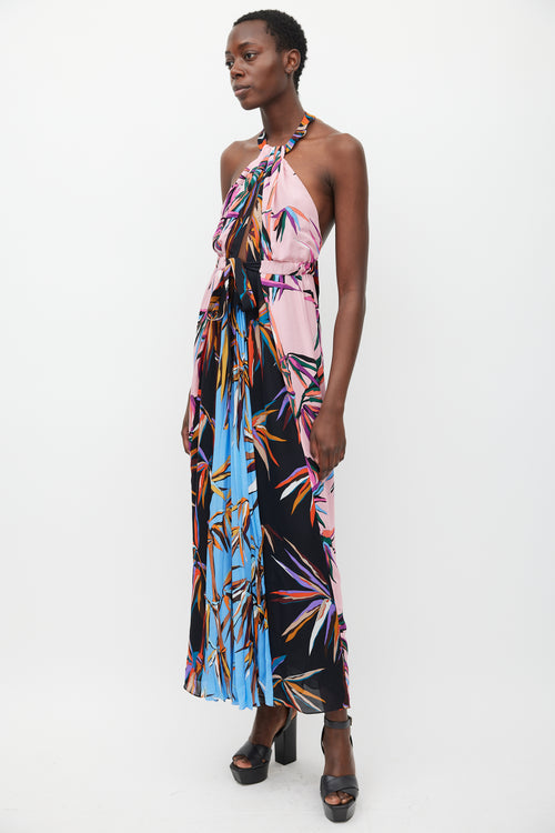 Emilio Pucci Pink 
Multicolour Silk Printed Halter Dress