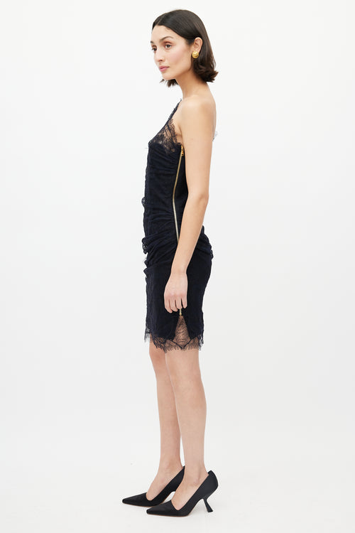 Emilio Pucci Navy Lace One Shoulder Dress