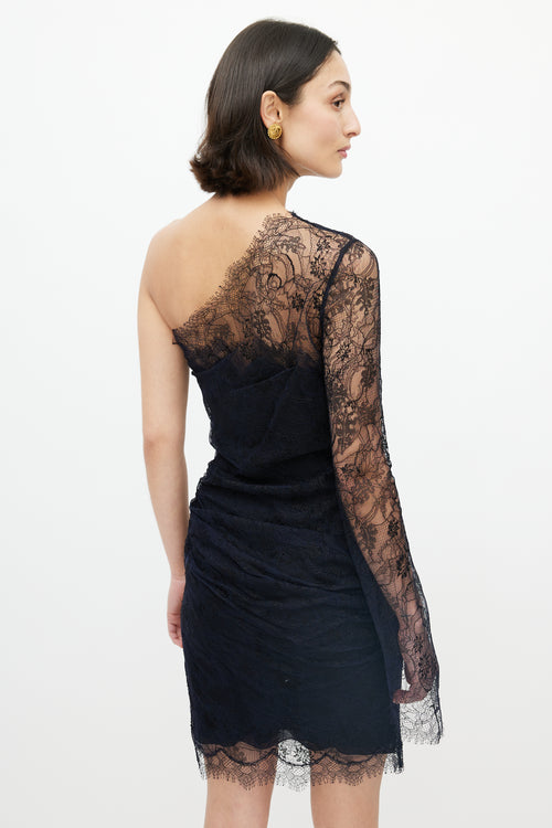 Emilio Pucci Navy Lace One Shoulder Dress