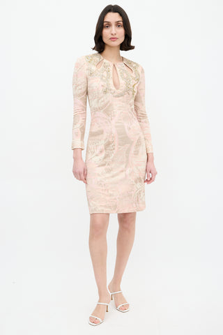 Emilio Pucci Pink 
Multi Jersey Embellished Printed Dress