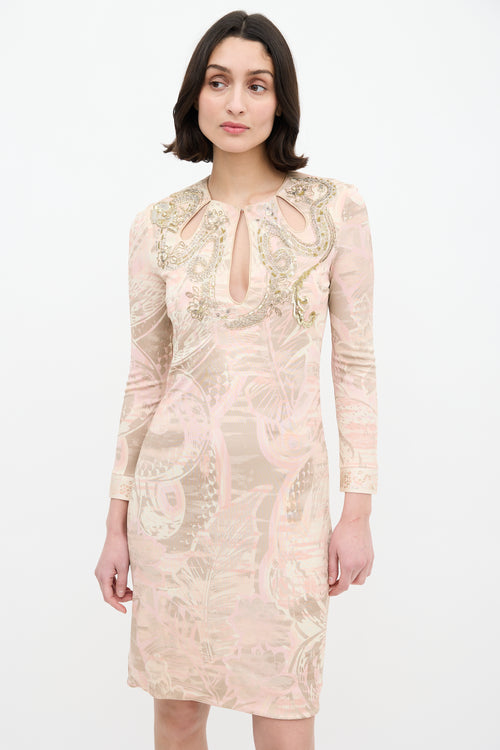 Emilio Pucci Pink 
Multi Jersey Embellished Printed Dress