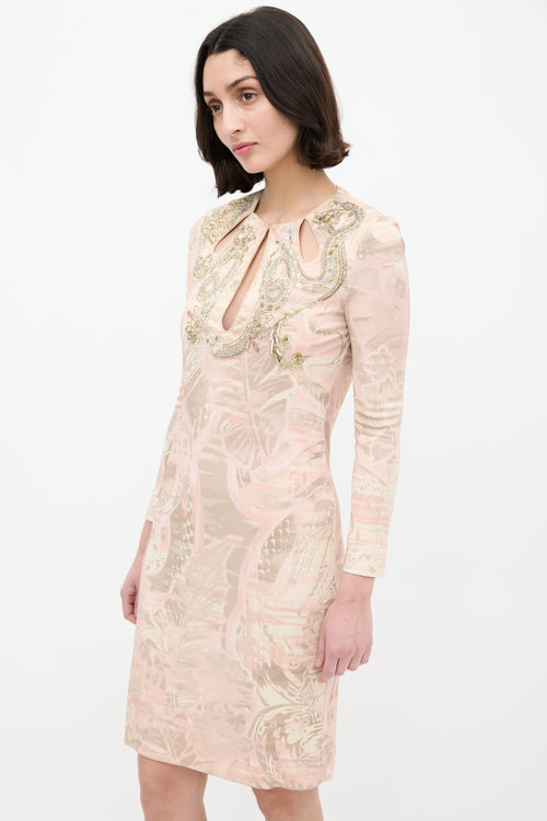 Emilio Pucci Pink 
Multi Jersey Embellished Printed Dress