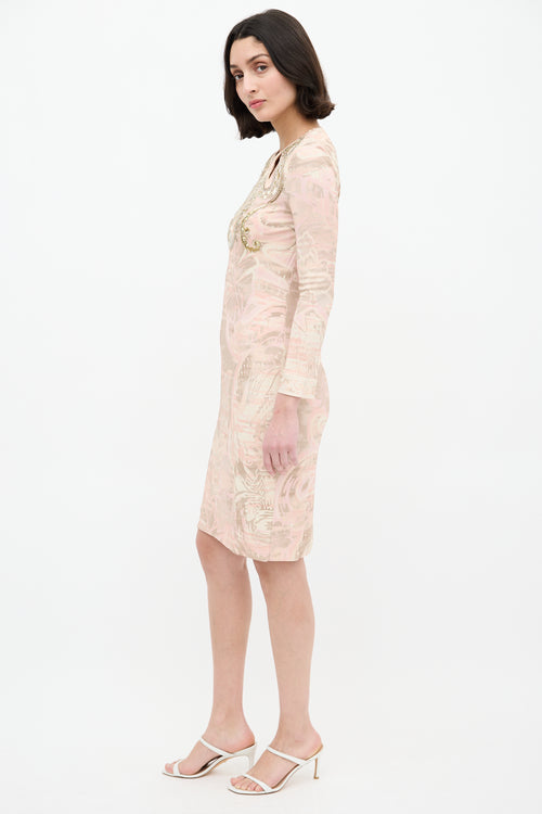 Emilio Pucci Pink 
Multi Jersey Embellished Printed Dress