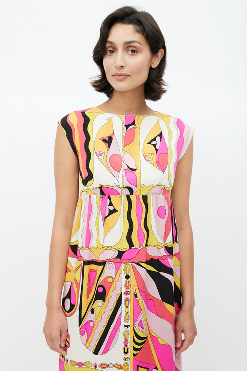 Emilio Pucci Cream 
Multicolour Abstract Dress