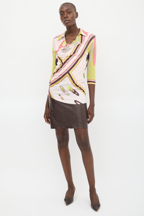 Emilio Pucci Pink 
Multicolour Printed Cowl Keyhole Top