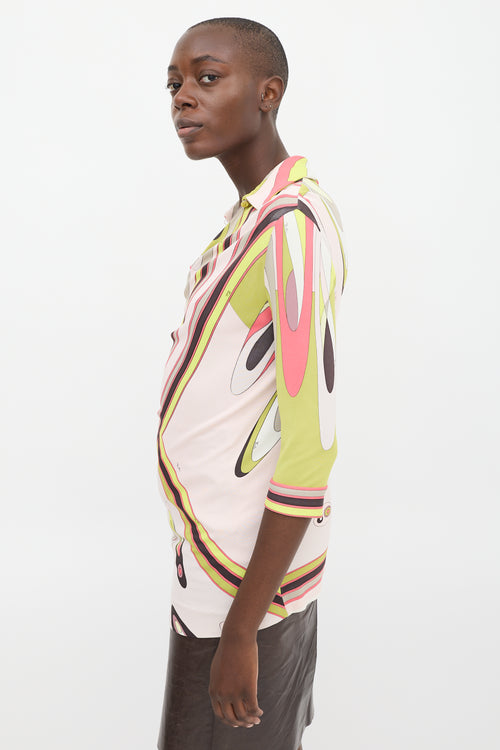 Emilio Pucci Pink 
Multicolour Printed Cowl Keyhole Top