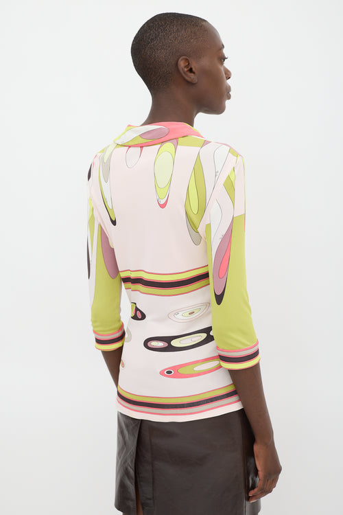 Emilio Pucci Pink 
Multicolour Printed Cowl Keyhole Top