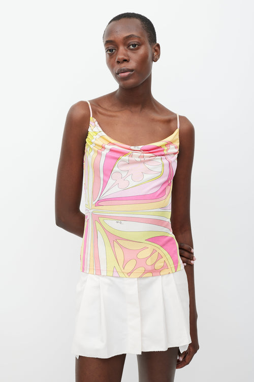 Emilio Pucci Pink 
Multicolour Printed Cowl Tank Top