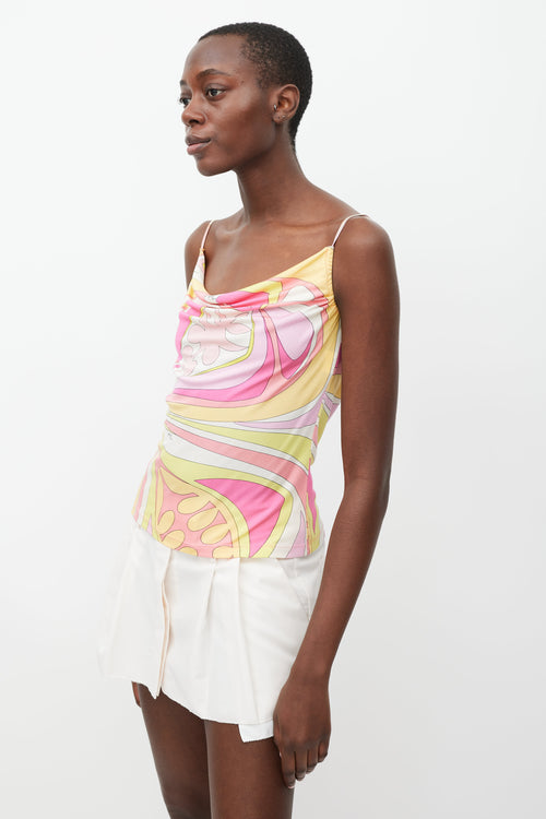 Emilio Pucci Pink 
Multicolour Printed Cowl Tank Top