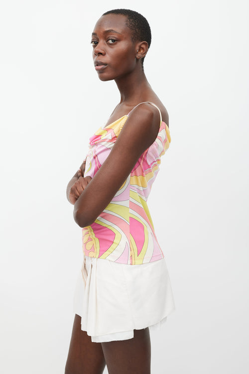 Emilio Pucci Pink 
Multicolour Printed Cowl Tank Top