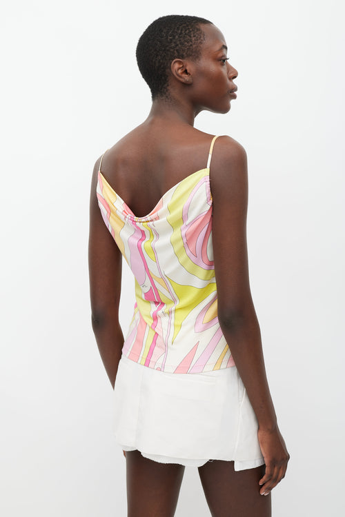 Emilio Pucci Pink 
Multicolour Printed Cowl Tank Top