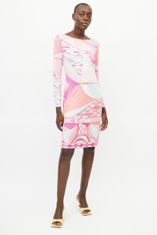 Emilio Pucci Pink 
Multicolour Silk Abstract Print Dress