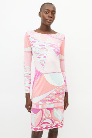 Emilio Pucci Pink 
Multicolour Silk Abstract Print Dress