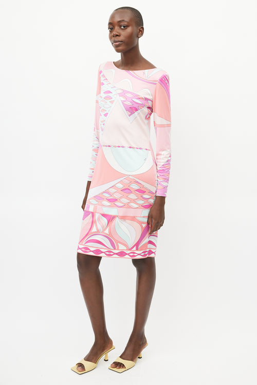 Emilio Pucci Pink 
Multicolour Silk Abstract Print Dress