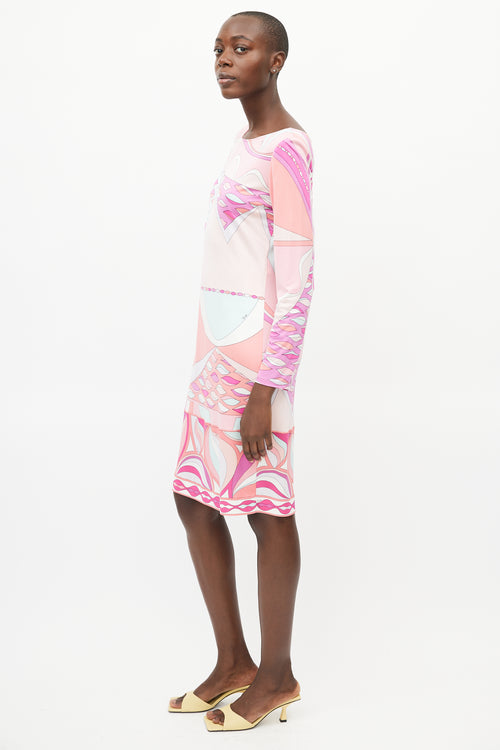 Emilio Pucci Pink 
Multicolour Silk Abstract Print Dress