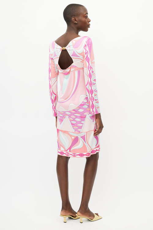 Emilio Pucci Pink 
Multicolour Silk Abstract Print Dress