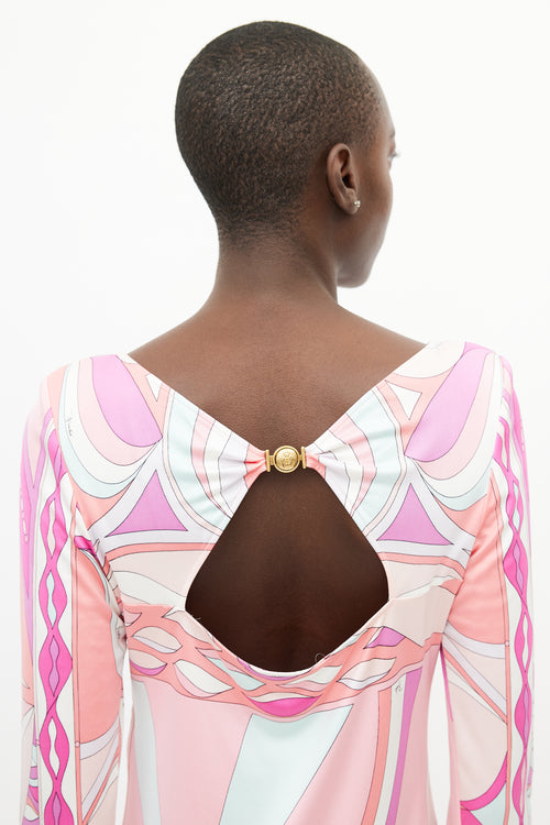 Emilio Pucci Pink 
Multicolour Silk Abstract Print Dress